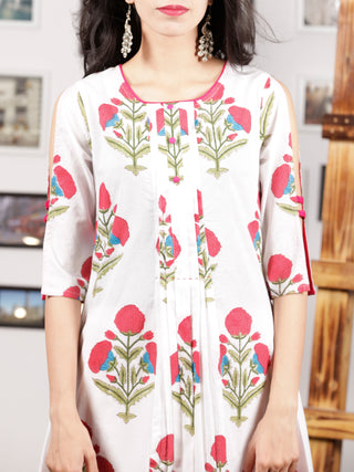 White Punch Pink Magenta Hand Block Printed Kurta With Open Sleeves - K103F1503