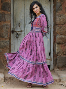 Naaz Lavender Chorus - Hand Block Printed Long Cotton Tier Dress - DS69F001
