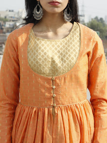 Peach Golden Two Piece Brocade And Chanderi  Kurta (Set of 2) - D129F001
