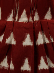 Reddish Brown Ivory Long Ikat Knife Pleated Dress With Side Pockets - D312F1564