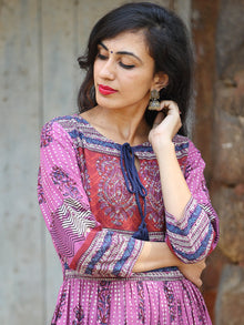 Naaz Lavender Chorus - Hand Block Printed Long Cotton Tier Dress - DS69F001