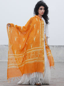 Sunshine Orange Ivory Chanderi Hand Black Printed & Hand Painted Dupatta - D04170295