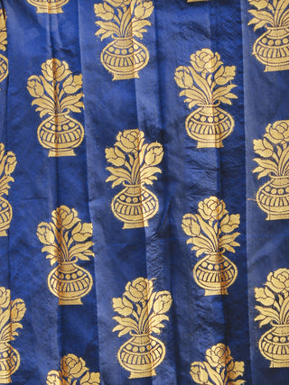 Royal Blue Golden Long Floor Length Dress With Box Pleats - D133F001