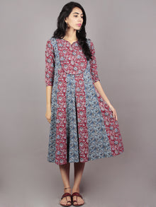 Indigo Maroon Ivory Black Ajrakh Block Printed Kalidaar Cotton Dress  - D63F689