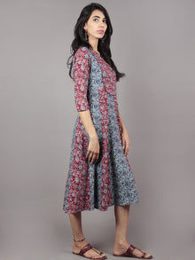 Indigo Maroon Ivory Black Ajrakh Block Printed Kalidaar Cotton Dress  - D63F689