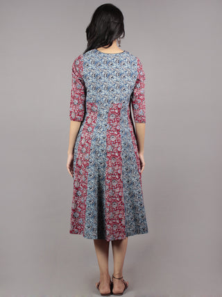 Indigo Maroon Ivory Black Ajrakh Block Printed Kalidaar Cotton Dress  - D63F689