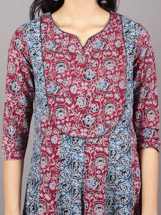 Indigo Maroon Ivory Black Ajrakh Block Printed Kalidaar Cotton Dress  - D63F689