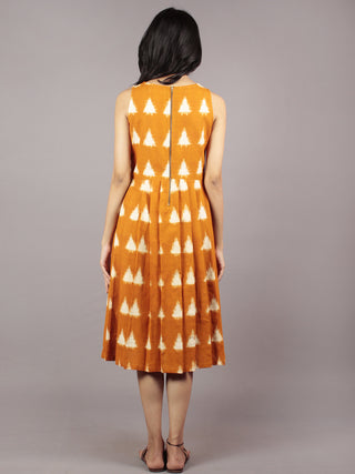 Mustard Ivory Handwoven Ikat Pleated Sleeveless Side Pockets Dress  - D65F758