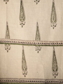 Naaz Beige Olive Green Black Hand Block Printed Long Cotton Dress with Gathers and Lining - DS08F001