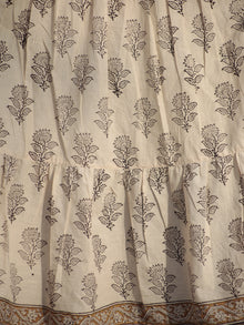 Naaz Beige Mustard Black Hand Block Printed Long Cotton Tier Dress with Gathers - DS10F001
