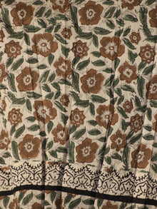 Naaz Beige Green Brown Black Hand Block Printed Long Cotton Dress with Knife Pleats and Side Pockets - DS13F001