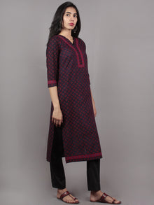 Deep Indigo Maroon Block Printed Kurta With Side Slits  - K1269901