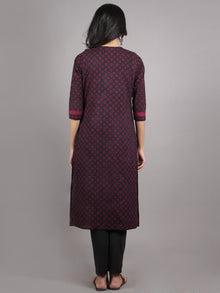 Deep Indigo Maroon Block Printed Kurta With Side Slits  - K1269901