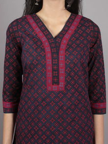 Deep Indigo Maroon Block Printed Kurta With Side Slits  - K1269901