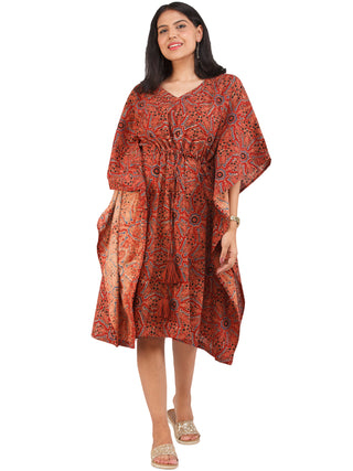 Brick Red Black Blue Ajrakh Hand Block Printed Kaftan - K153F1582