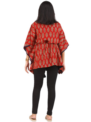 Brick Red Black Ajrakh Hand Block Printed Kaftan - K155F1610