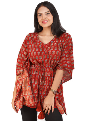 Brick Red Indigo Black Ajrakh Hand Block Printed Kaftan - K156F1652