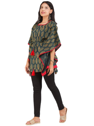 Green Yellow Red Ajrakh Hand Block Printed Kaftan - K159F1608