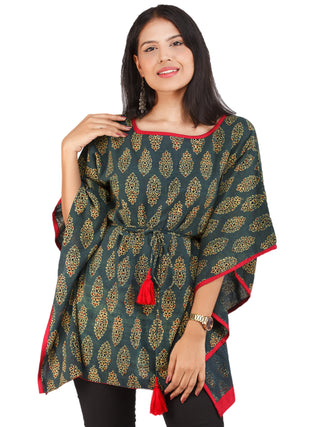 Green Yellow Red Ajrakh Hand Block Printed Kaftan - K159F1608