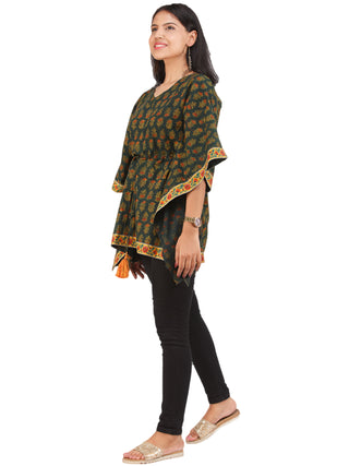 Green Yellow Red Ajrakh Hand Block Printed Kaftan - K157F1653