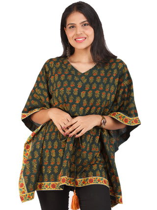 Green Yellow Red Ajrakh Hand Block Printed Kaftan - K157F1653