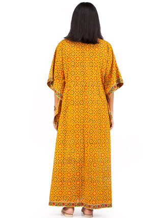 Yellow Red  Green Ajrakh Hand Block Printed Kaftan - K143F1590