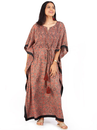 Brown Black Red Ajrakh Hand Block Printed Kaftan - K144F1642