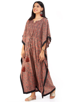 Brown Black Red Ajrakh Hand Block Printed Kaftan - K144F1642