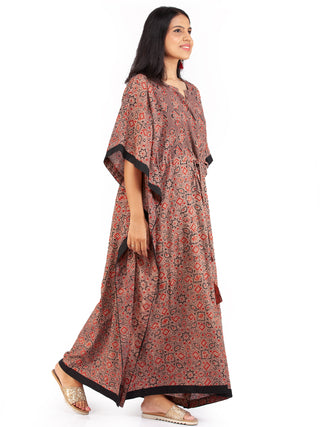 Brown Black Red Ajrakh Hand Block Printed Kaftan - K144F1642