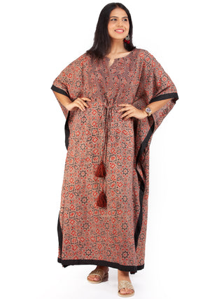 Brown Black Red Ajrakh Hand Block Printed Kaftan - K144F1642