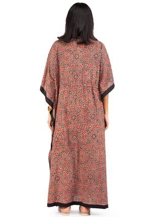 Brown Black Red Ajrakh Hand Block Printed Kaftan - K144F1642