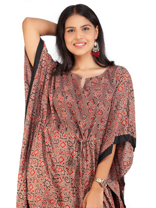 Brown Black Red Ajrakh Hand Block Printed Kaftan - K144F1642