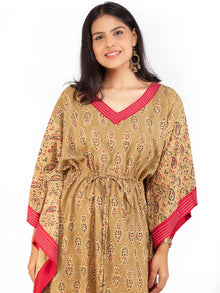 Olive Green Red Black Ajrakh Hand Block Printed Kaftan - K1471F1609