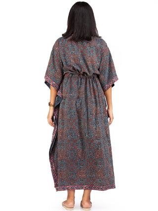 Indigo Red Black Ajrakh Hand Block Printed Kaftan - K148F1797