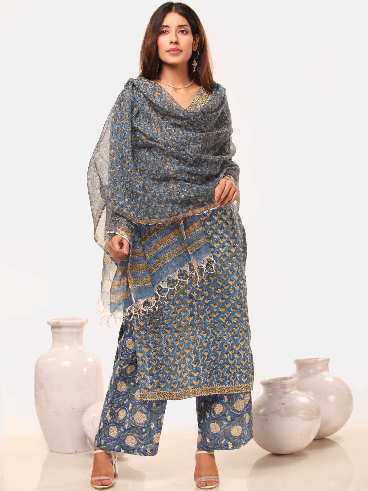 Megha Saima Set Of Kurta Pant Kota Dupatta