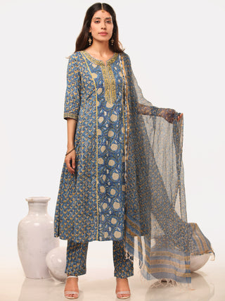 Megha Parinda Set Of A Line Kurta Pant Kota Dupatta