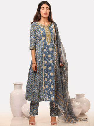 Megha Parinda Set Of A Line Kurta Pant Kota Dupatta