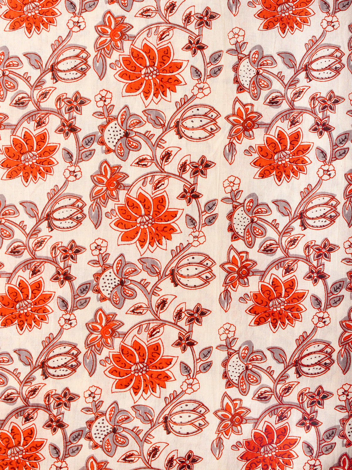 Ivory Orange Grey Hand Block Printed Cotton Fabric Per Meter - F001F1990
