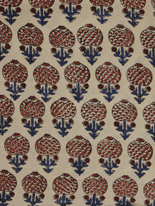 Beige Maroon Indigo Black Hand Block Printed Cotton Fabric Per Meter - F001F893