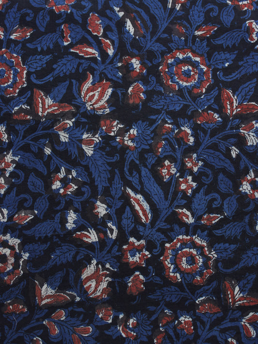 Indigo Black Red Hand Block Printed Cotton Fabric Per Meter - F003F1301
