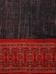 Brown Red Black Ajrakh Printed Cotton Fabric Per Meter - F003F1571