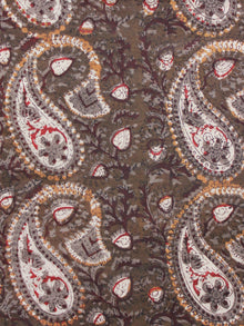 Brown Ivory Red Rust Grey Hand Block Printed Cotton Fabric Per Meter - F001F1732