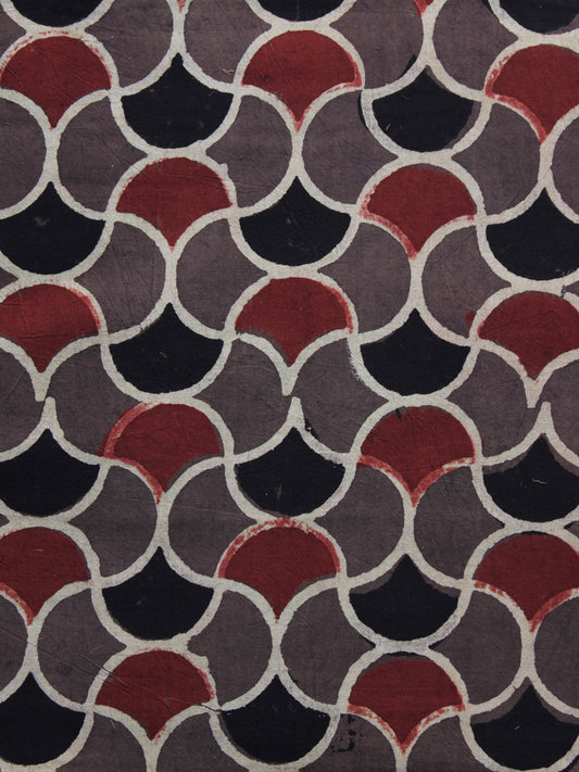 Brown Black Maroon Ajrakh Printed Cotton Fabric Per Meter - F003F1157