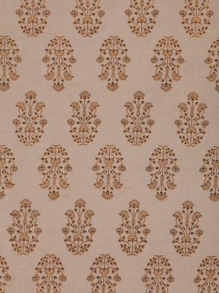 Beige Golden Black Block Printed Cotton Fabric Per Meter - F001F2399