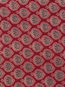 Maroon Black Beige Ajrakh Block Printed Cotton Fabric Per Meter - F003F862