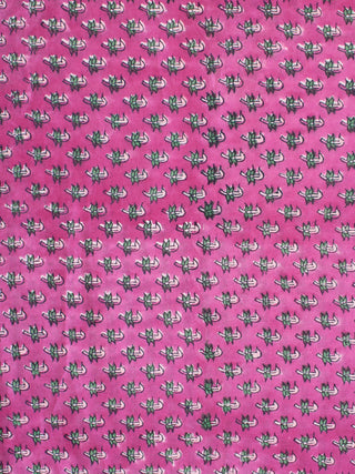 Pink Green Hand Block Printed Cotton Fabric Per Meter - F001F2126