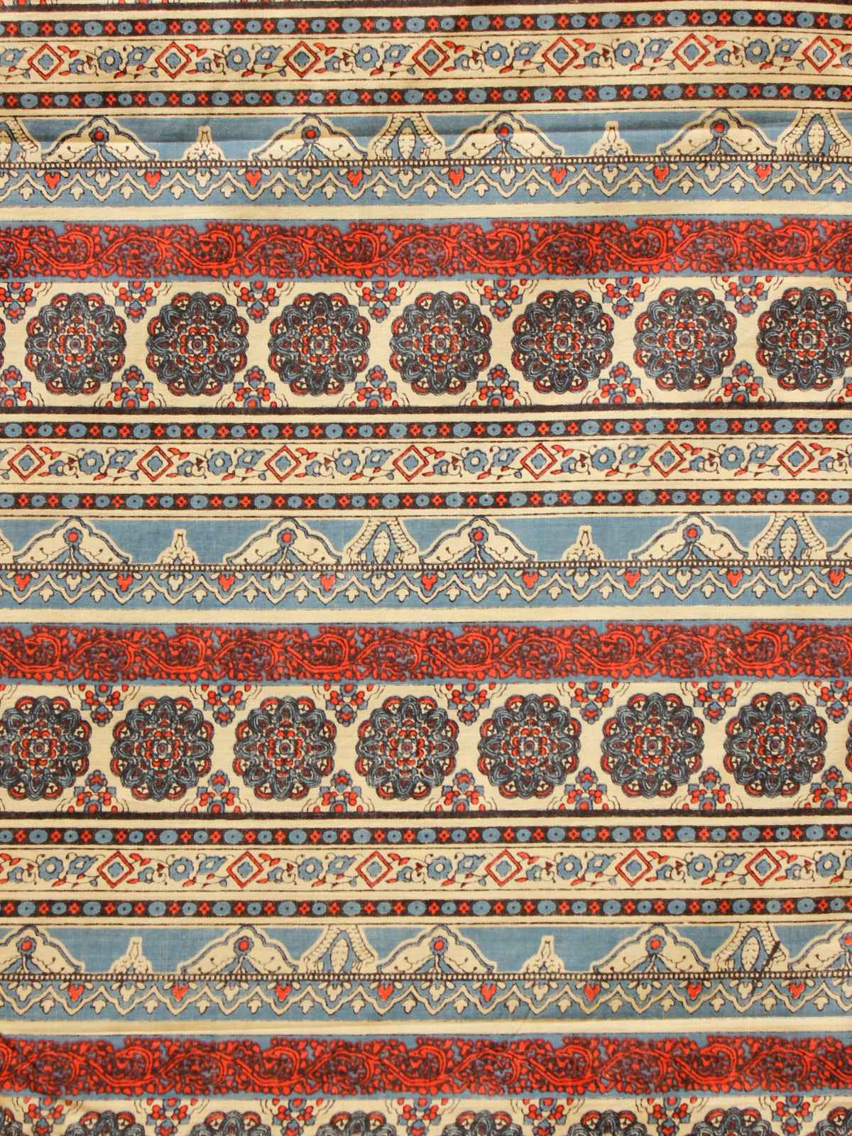 Indigo Ivory Red  Hand Block Printed Cotton Fabric Per Meter - F001F1880