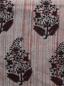 Beige Maroon Black Hand Painted & Hand Block Printed Cotton Fabric Per Meter - F001F1156