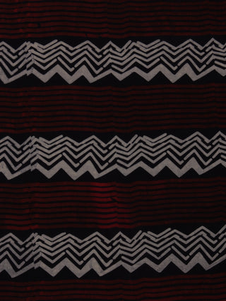 Black White Maroon Ajrakh Printed Cotton Fabric Per Meter - F0916713