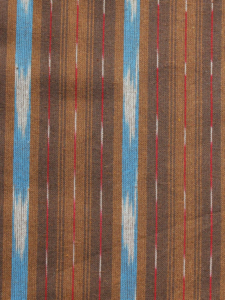 Brown Blue Ivory Pochampally Hand Woven Ikat Fabric Per Meter - F002F921